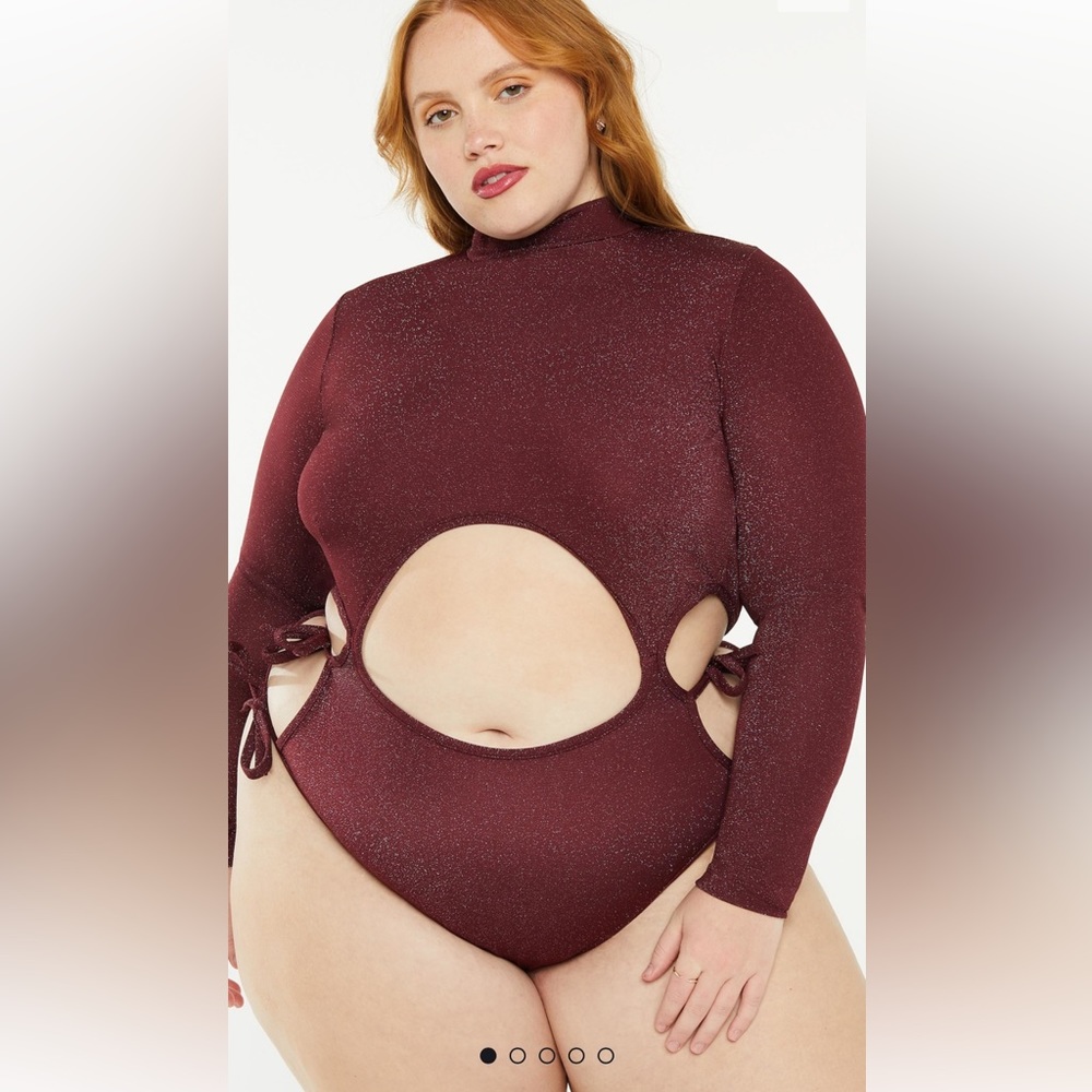 Savage X Fenty Burgundy Cut-Out Bodysuit